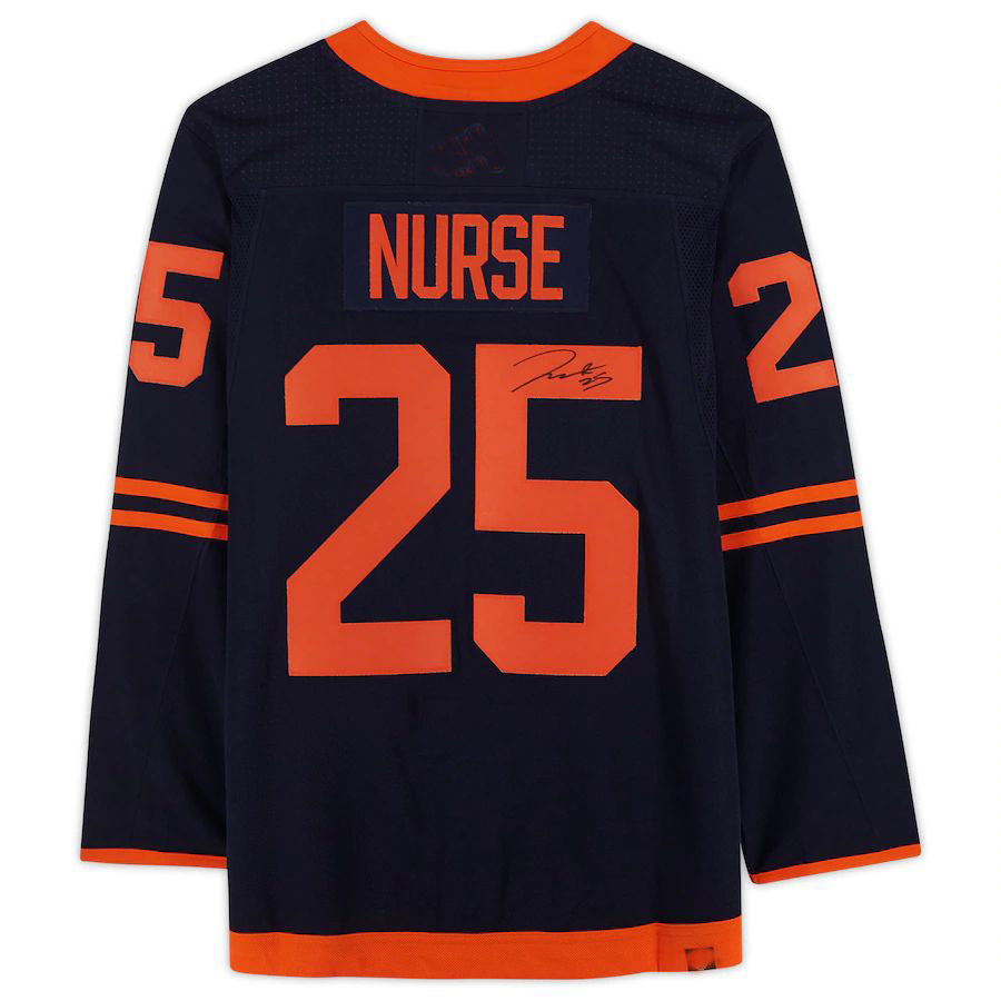 E.Oilers #25 Darnell Nurse Fanatics Authentic Autographed Alternate Jersey Navy Stitched American Hockey Jerseys - Main View