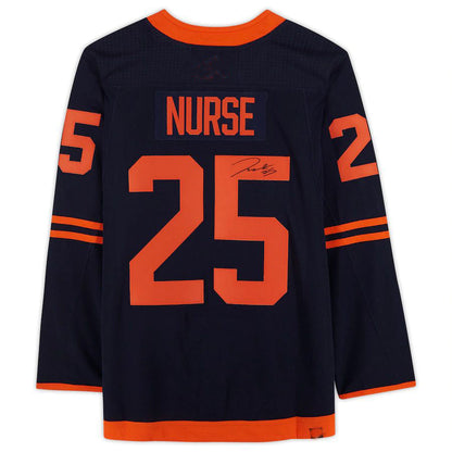 E.Oilers #25 Darnell Nurse Fanatics Authentic Autographed Alternate Jersey Navy Stitched American Hockey Jerseys - Main View