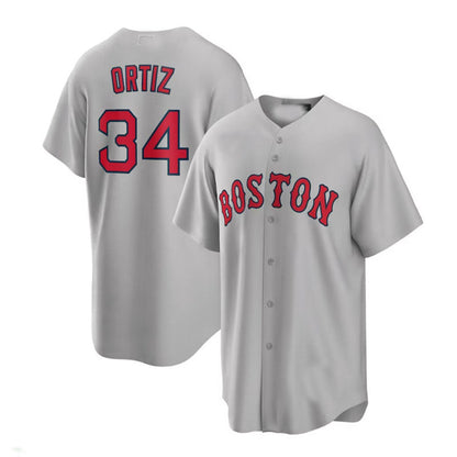 Boston Red Sox  #34 David Ortiz  Road Replica Player Jersey - Gray Baseball Jerseys - Main View