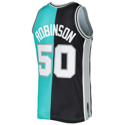 S.Antonio Spurs #50 David Robinson Mitchell & Ness Hardwood Classics 1998-99 Split Swingman Jersey Black-Teal Stitched American Basketball Jersey - Main View