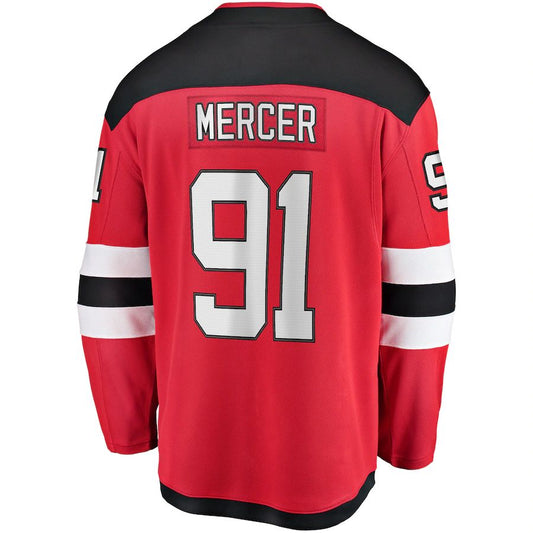 NJ.Devils #91 Dawson Mercer Fanatics Branded Home Breakaway Jersey Red Stitched American Hockey Jerseys - Main View