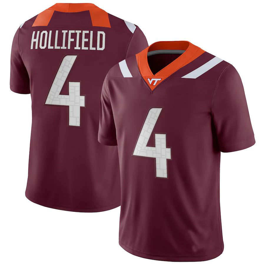 V.Tech Hokies #4 Dax Hollifield NIL Replica Football Jersey - Maroon Stitched American College Jerseys - Main View