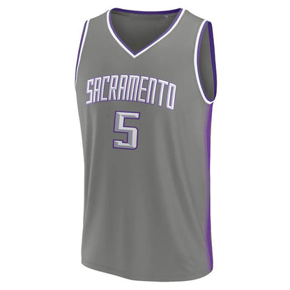 S.Kings #5 De'Aaron Fox Fanatics Branded Fastbreak Jersey City Edition Gray Stitched American Basketball Jersey - Main View