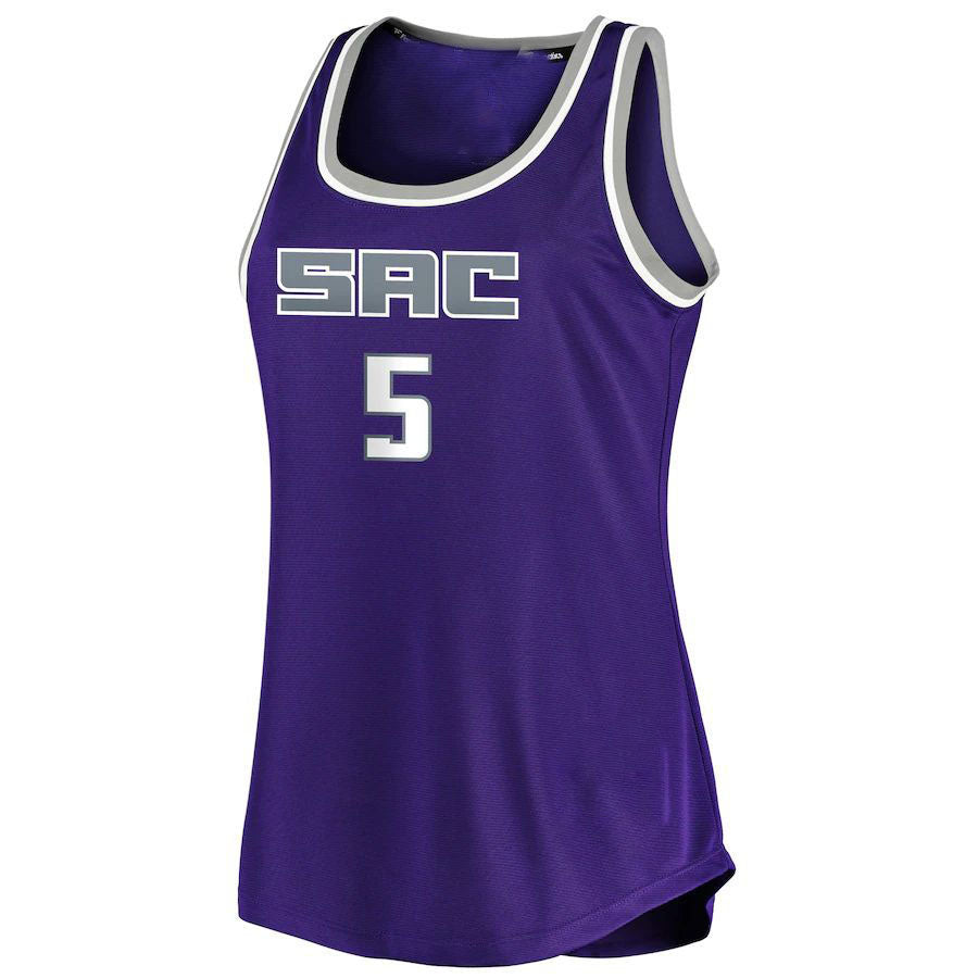 S.Kings #5 De'Aaron Fox  Fanatics Branded Women's Fast Break Tank Jersey Icon Edition Purple Stitched American Basketball Jersey - Main View