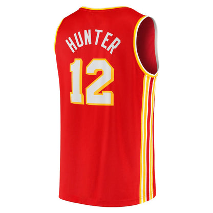 A.Hawks #12 De'Andre Hunter Fanatics Branded 2021-22 Fast Break Replica Jersey Icon Edition Red Stitched American Basketball Jersey - Main View