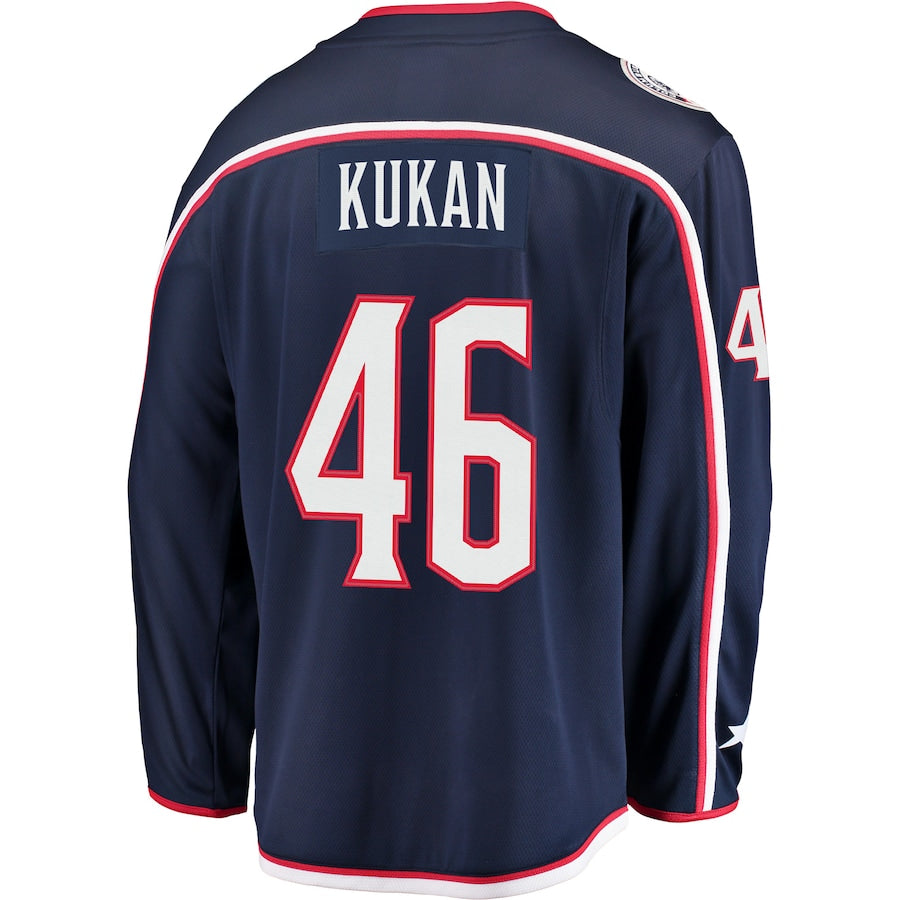 C.Blue Jackets #46 Dean Kukan Fanatics Branded Breakaway Jersey Navy Stitched American Hockey Jerseys - Main View