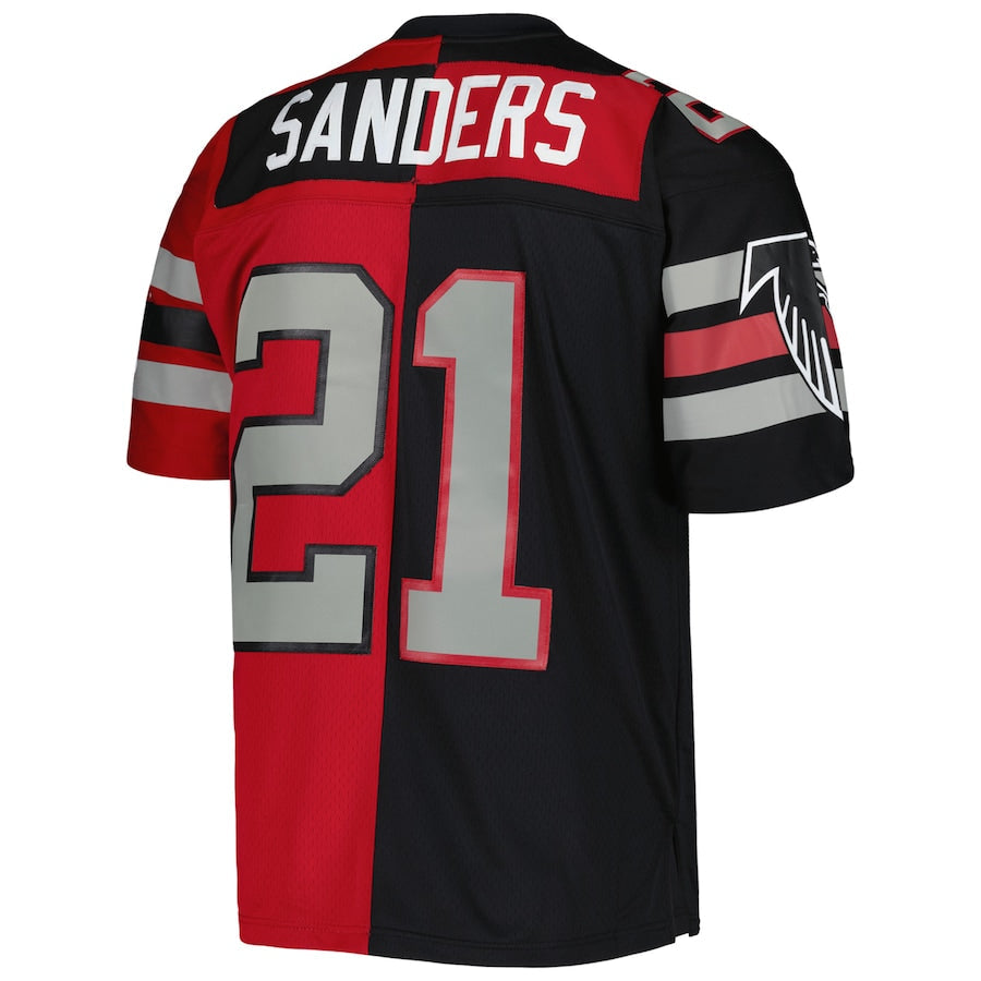 A.Falcons #21 Deion Sanders Mitchell & Ness 1989 Split Legacy Replica Jersey - Black Red Stitched American Football Jerseys - Main View
