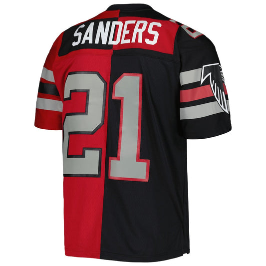 A.Falcons #21 Deion Sanders Mitchell & Ness 1989 Split Legacy Replica Jersey - Black Red Stitched American Football Jerseys - Main View