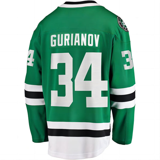 D.Stars #34 Denis Gurianov Fanatics Branded Breakaway Player Jersey Kelly Green Stitched American Hockey Jerseys - Main View