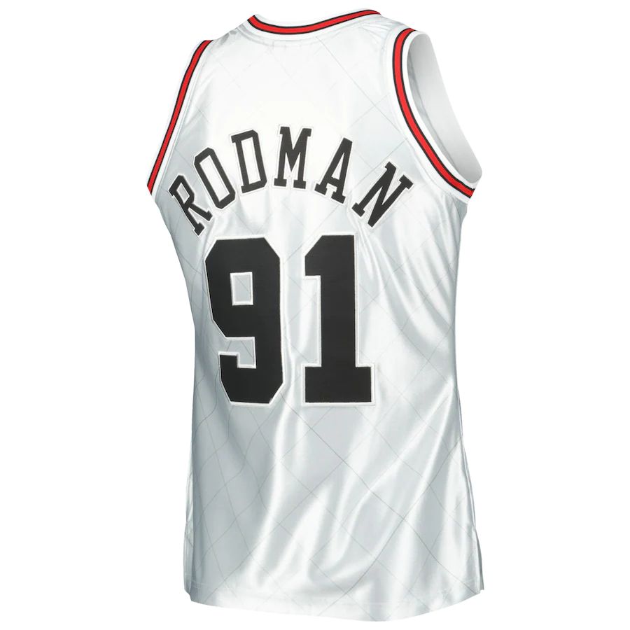 C.Bulls #91 Dennis Rodman Mitchell & Ness 1997-98 Hardwood Classics 75th Anniversary Swingman Jersey Platinum Stitched American Basketball Jersey - Main View