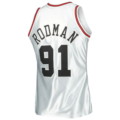 C.Bulls #91 Dennis Rodman Mitchell & Ness 1997-98 Hardwood Classics 75th Anniversary Swingman Jersey Platinum Stitched American Basketball Jersey - Main View