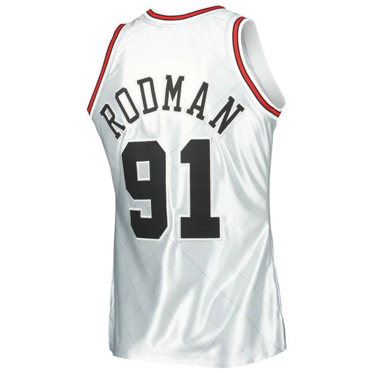 C.Bulls #91 Dennis Rodman Mitchell & Ness 1997-98 Hardwood Classics 75th Anniversary Swingman Jersey Platinum Stitched American Basketball Jersey - Main View