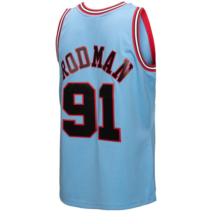 C.Bulls #91 Dennis Rodman Mitchell & Ness 1997-98 Hardwood Classics Reload 3.0 Swingman Jersey Light Blue Stitched American Basketball Jersey - Main View