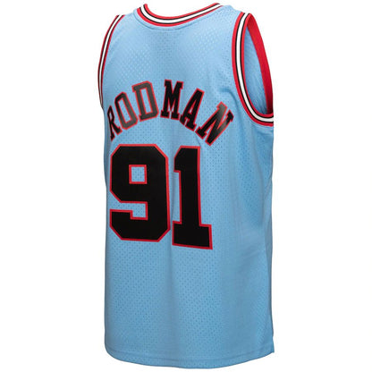 C.Bulls #91 Dennis Rodman Mitchell & Ness 1997-98 Hardwood Classics Reload 3.0 Swingman Jersey Light Blue Stitched American Basketball Jersey - Main View