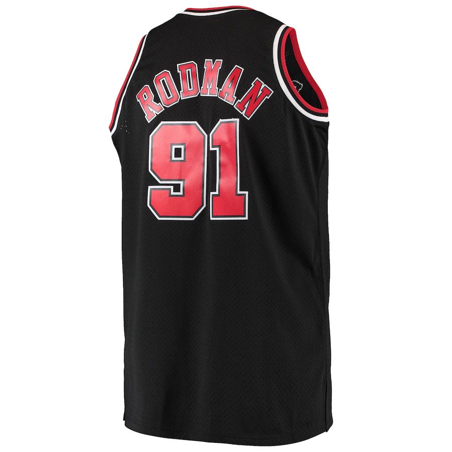 C.Bulls #91 Dennis Rodman Mitchell & Ness Big & Tall Hardwood Classics Swingman Jersey Black Stitched American Basketball Jersey - Main View