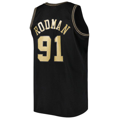 C.Bulls #91 Dennis Rodman Mitchell & Ness Team Big & Tall Hardwood Classics 1997-98 Swingman Jersey Black Stitched American Basketball Jersey - Main View