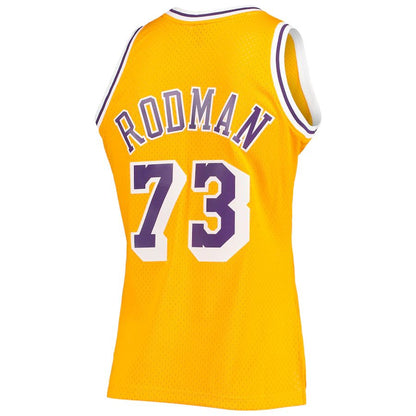 LA.Lakers #73 Dennis Rodman Mitchell & Ness 1998-99 Hardwood Classics Swingman Jersey Gold Stitched American Basketball Jersey - Main View
