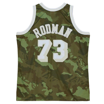 LA.Lakers #73 Dennis Rodman Mitchell & Ness Unisex Hardwood Classics 1998-99 Ghost Green Swingman Jersey Camo Stitched American Basketball Jersey - Main View