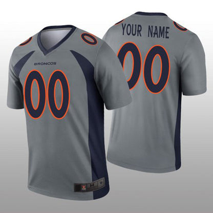 Custom D.Broncos Gray Inverted Legend Jersey Stitched Jersey American Football Jerseys - Main View