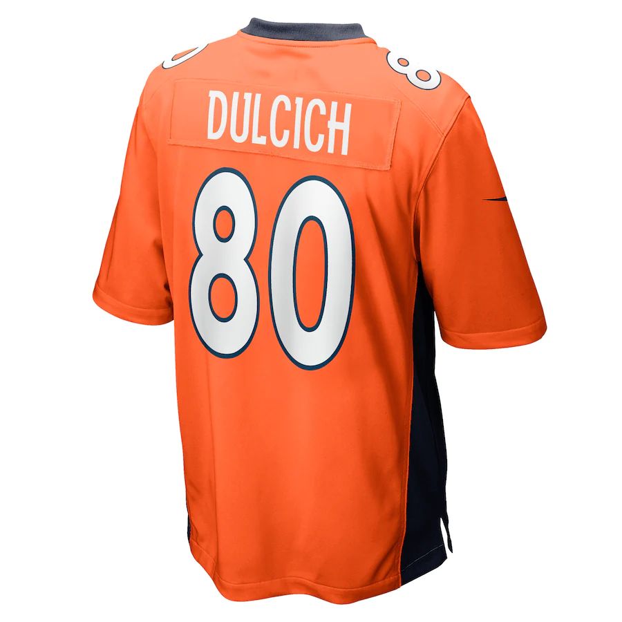 D.Broncos #80 Greg Dulcich Orange Game Player Jersey Stitched American Football Jerseys - Main View