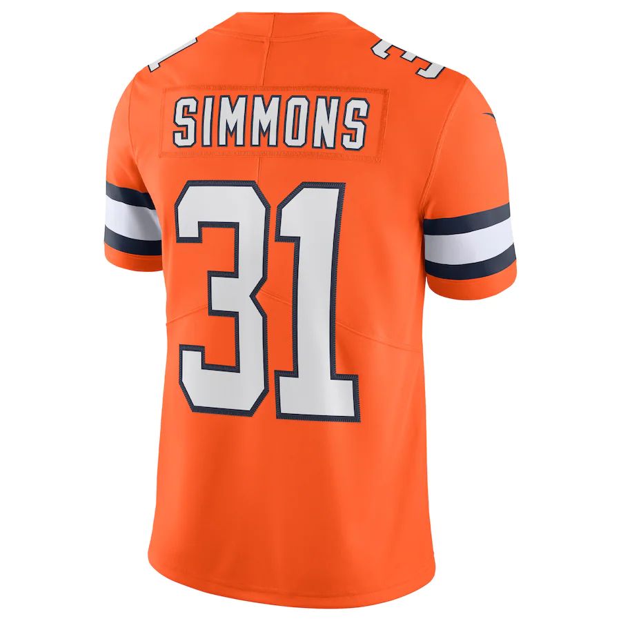 D.Broncos #31 Justin Simmons Orange Alternate Vapor Limited Jersey Stitched American Football Jerseys - Main View