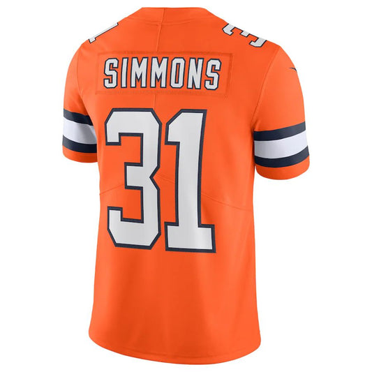 D.Broncos #31 Justin Simmons Orange Alternate Vapor Limited Jersey Stitched American Football Jerseys - Main View