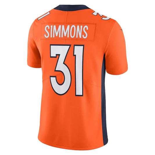 D.Broncos #31 Justin Simmons Orange Vapor Limited Jersey Stitched American Football Jerseys - Main View