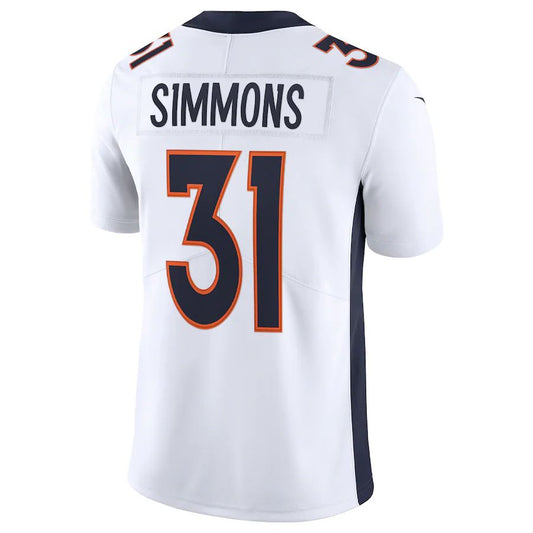 D.Broncos #31 Justin Simmons White Vapor Limited Jersey Stitched American Football Jerseys - Main View