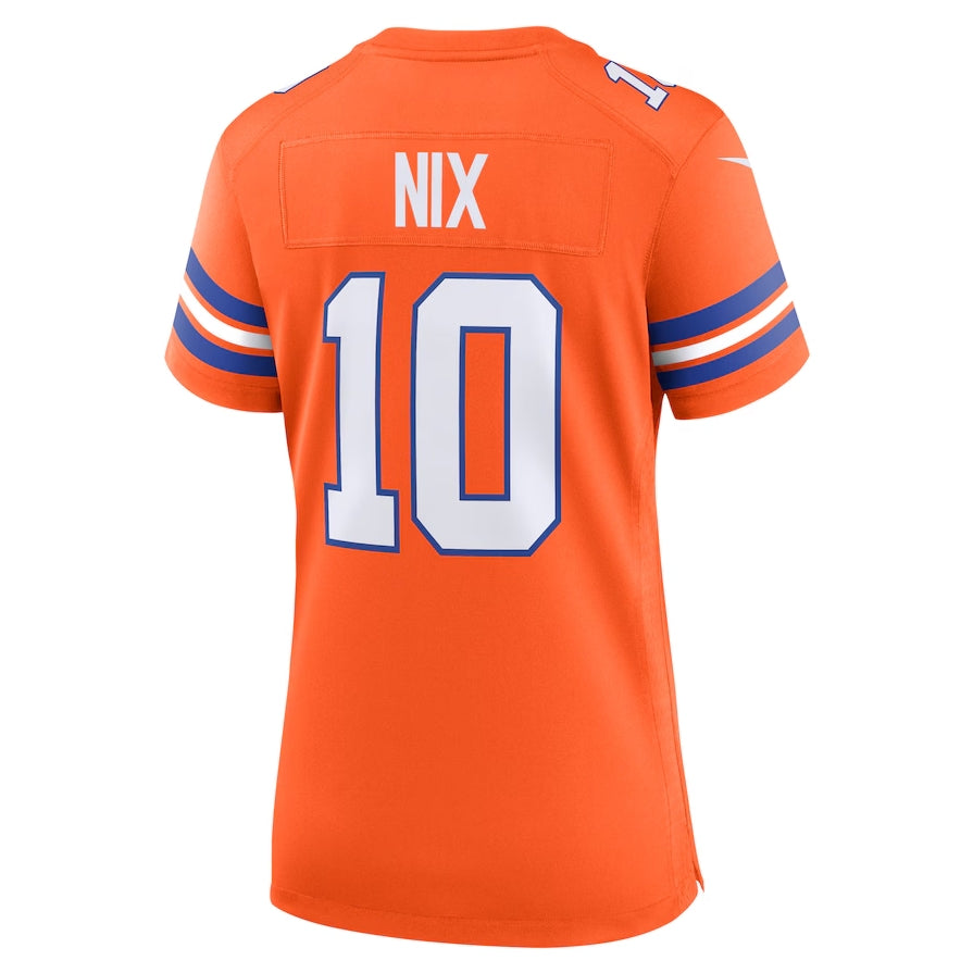 D.Broncos #10 Bo Nix Orange Mile High Collection 1977 Throwback Player Game Football Jerseys - Main View