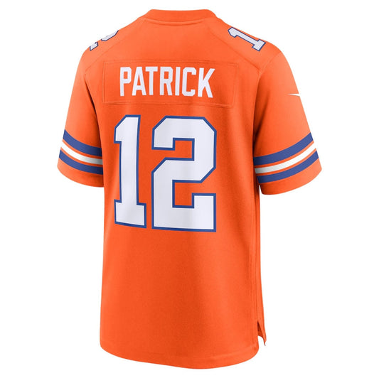 D.Broncos #12 Tim Patrick Orange Mile High Collection 1977 Throwback Player Game Football Jerseys - Main View