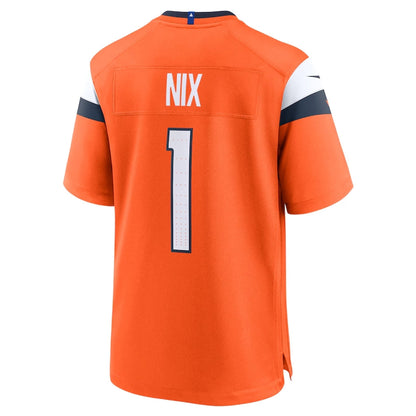 D.Broncos #1 Bo Nix 2024 Draft First Round Pick Player Game Jersey - Orange American Football Jerseys - Main View