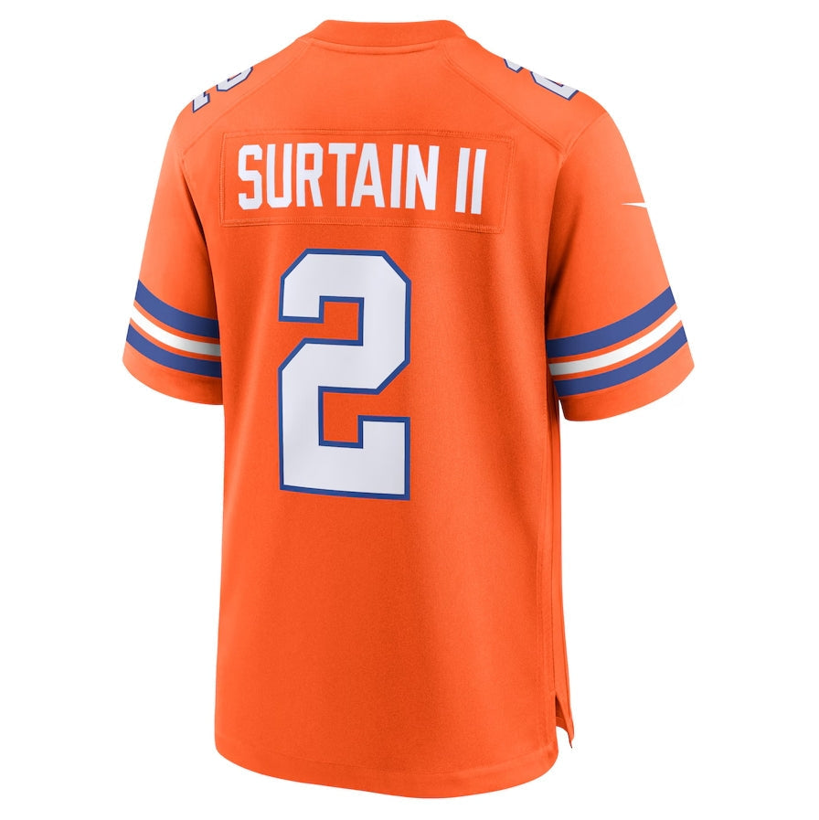 D.Broncos #2 Patrick Surtain II Orange Mile High Collection 1977 Throwback Player Game Football Jerseys - Main View