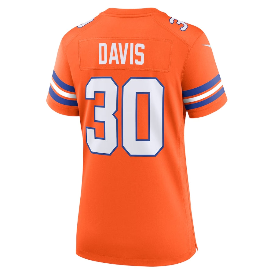 D.Broncos #30 Terrell Davis Orange Mile High Collection 1977 Throwback Retired Player Game Football Jerseys - Main View