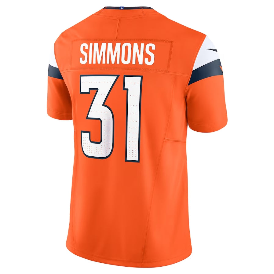 D.Broncos #31 Justin Simmons Vapor F.U.S.E. Limited Jersey - Orange American Football Jersey - Main View