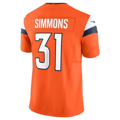 D.Broncos #31 Justin Simmons Vapor F.U.S.E. Limited Jersey - Orange American Football Jersey - Main View