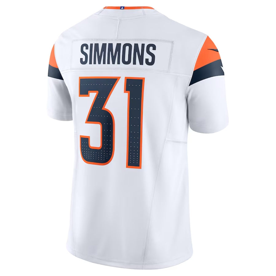 D.Broncos #31 Justin Simmons Vapor F.U.S.E. Limited Jersey - White American Football Jersey - Main View