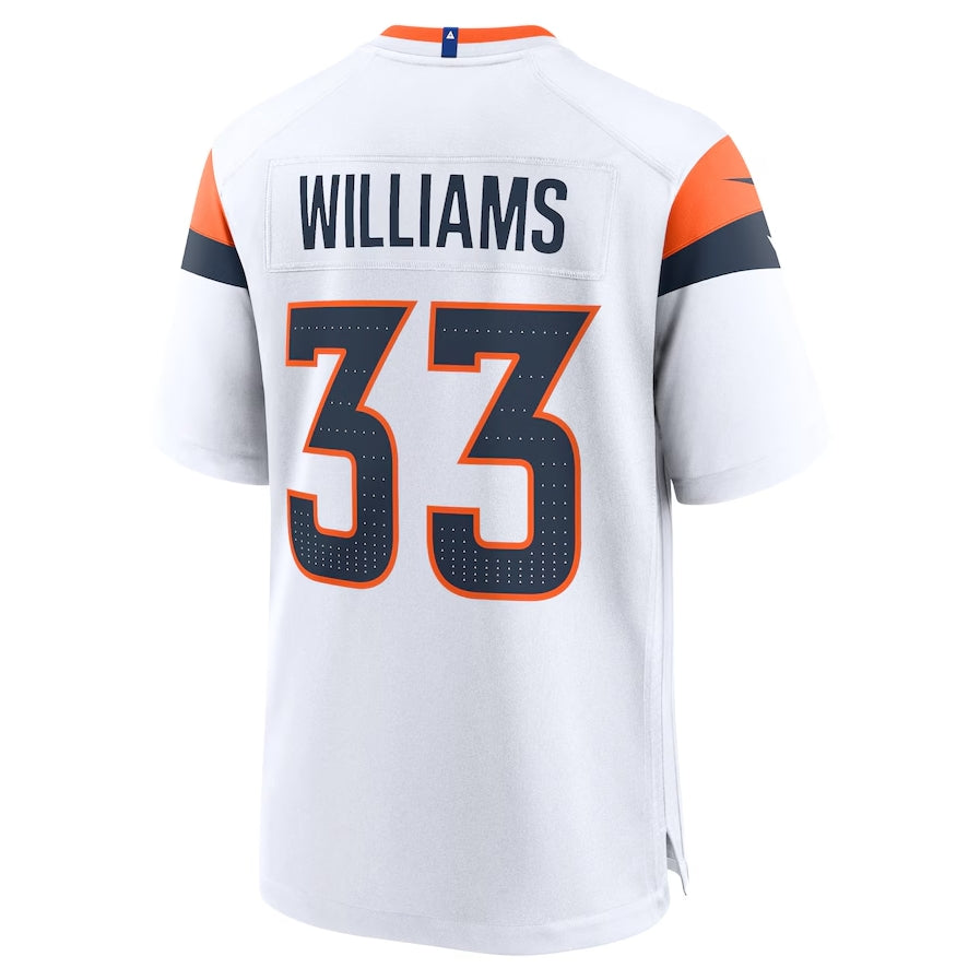 D.Broncos #33 Javonte Williams Game Jersey - White American Football Jerseys - Main View