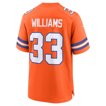 D.Broncos #33 Javonte Williams Orange Mile High Collection 1977 Throwback Player Game Football Jerseys - Main View