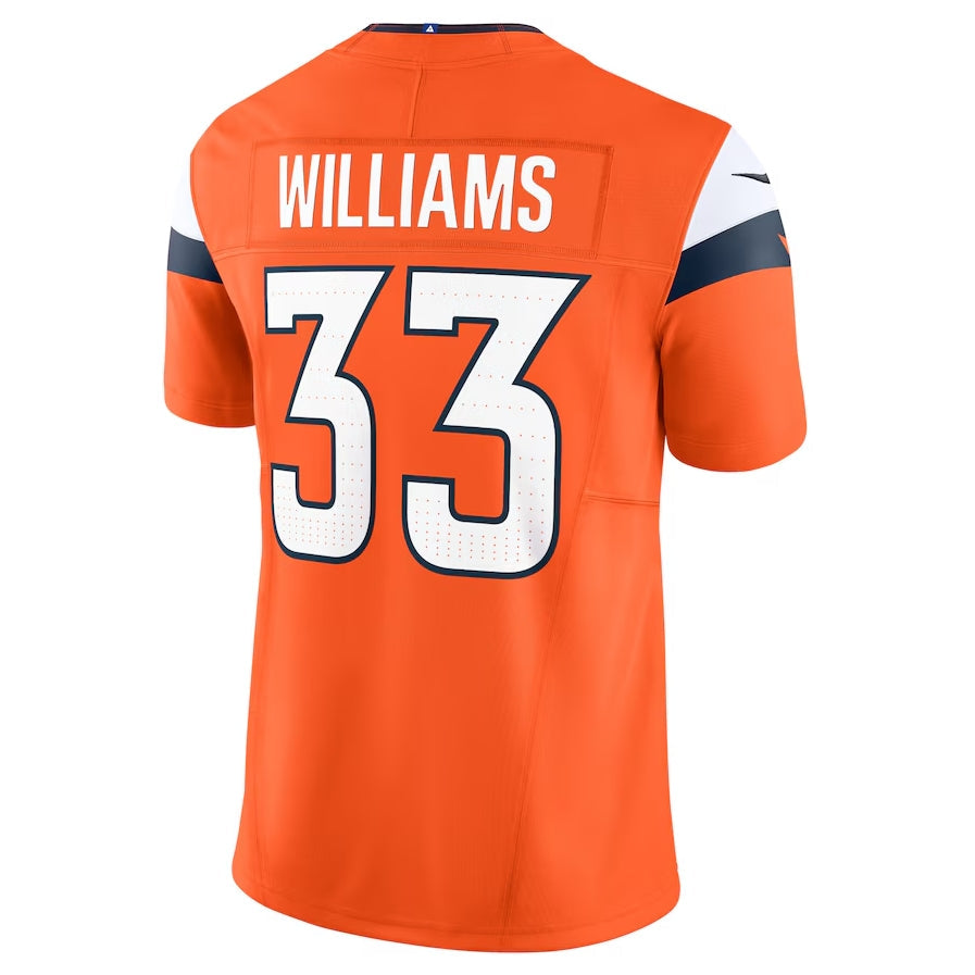 D.Broncos #33 Javonte Williams Vapor F.U.S.E. Limited Jersey - Orange American Football Jerseys - Main View