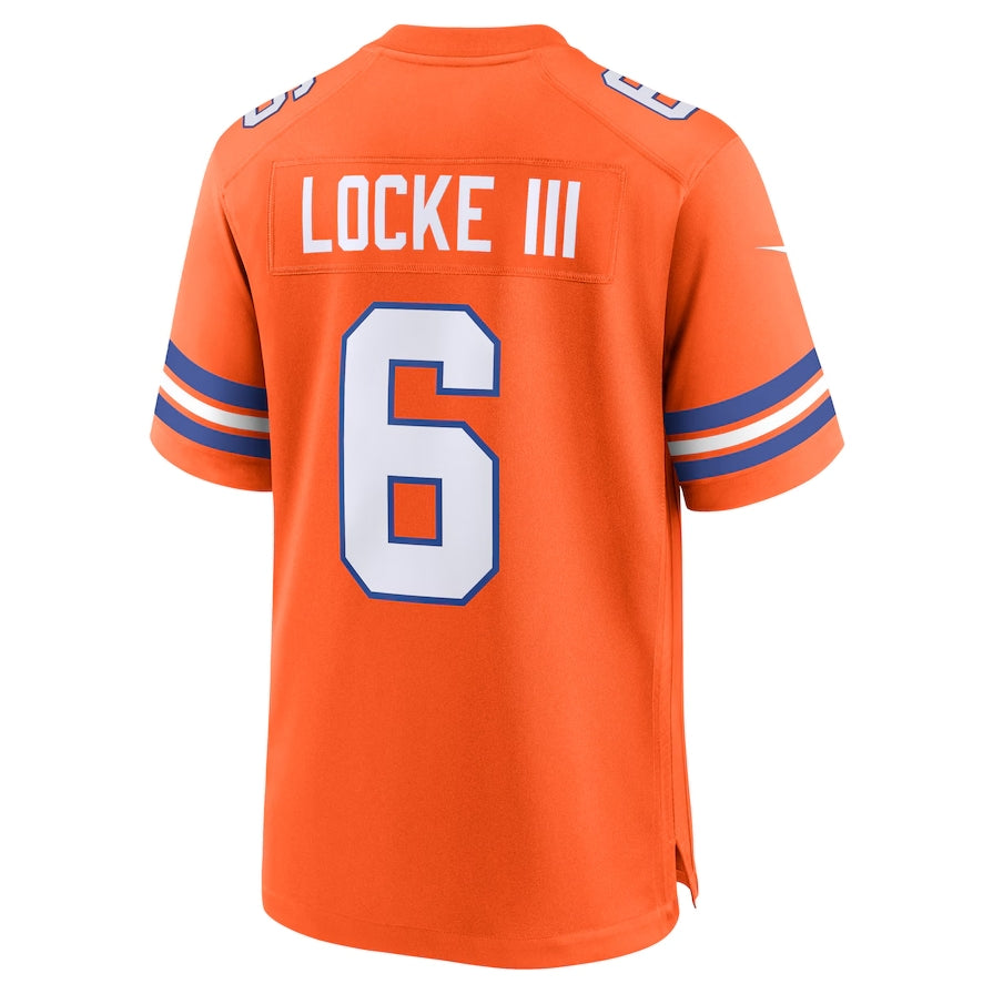 D.Broncos #6 P.J. Locke III Orange Mile High Collection 1977 Throwback Player Game Football Jerseys - Main View