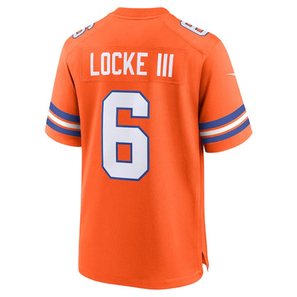 D.Broncos #6 P.J. Locke III Orange Mile High Collection 1977 Throwback Player Game Football Jerseys - Main View