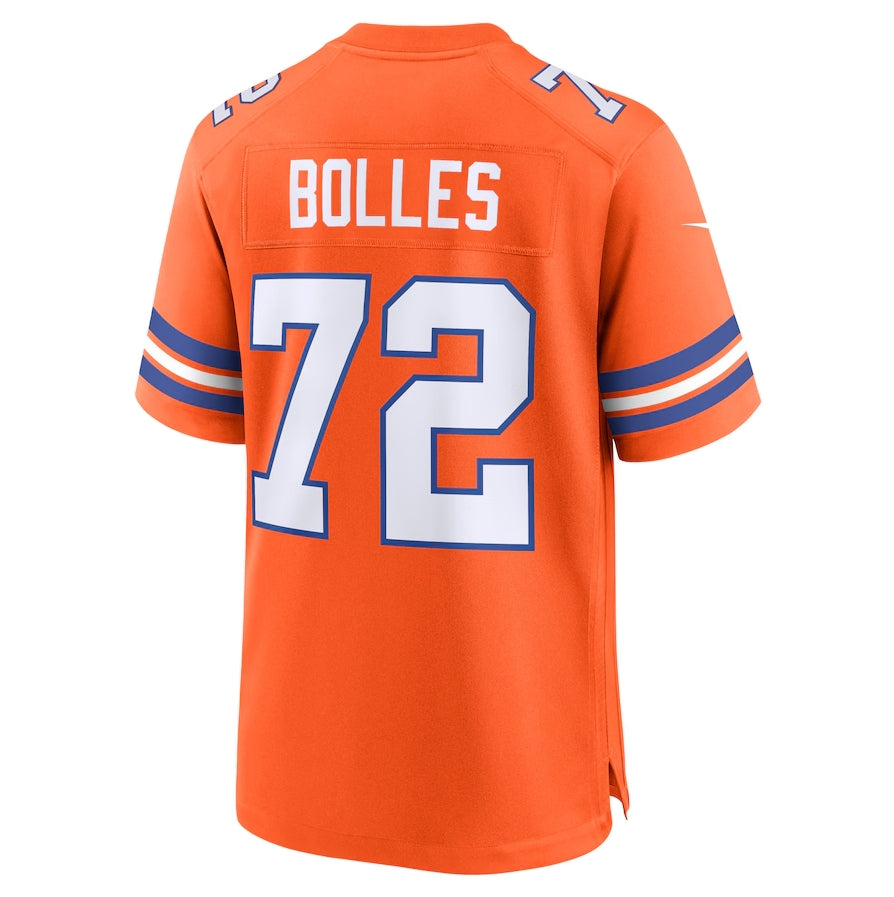 D.Broncos #72 Garrett Bolles Orange Mile High Collection 1977 Throwback Player Game Football Jerseys - Main View