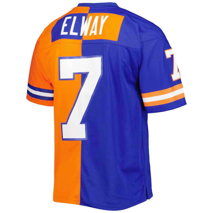 D.Broncos #7 John Elway Mitchell & Ness Royal Orange 1990 Split Legacy Replica American Football Jerseys - Main View
