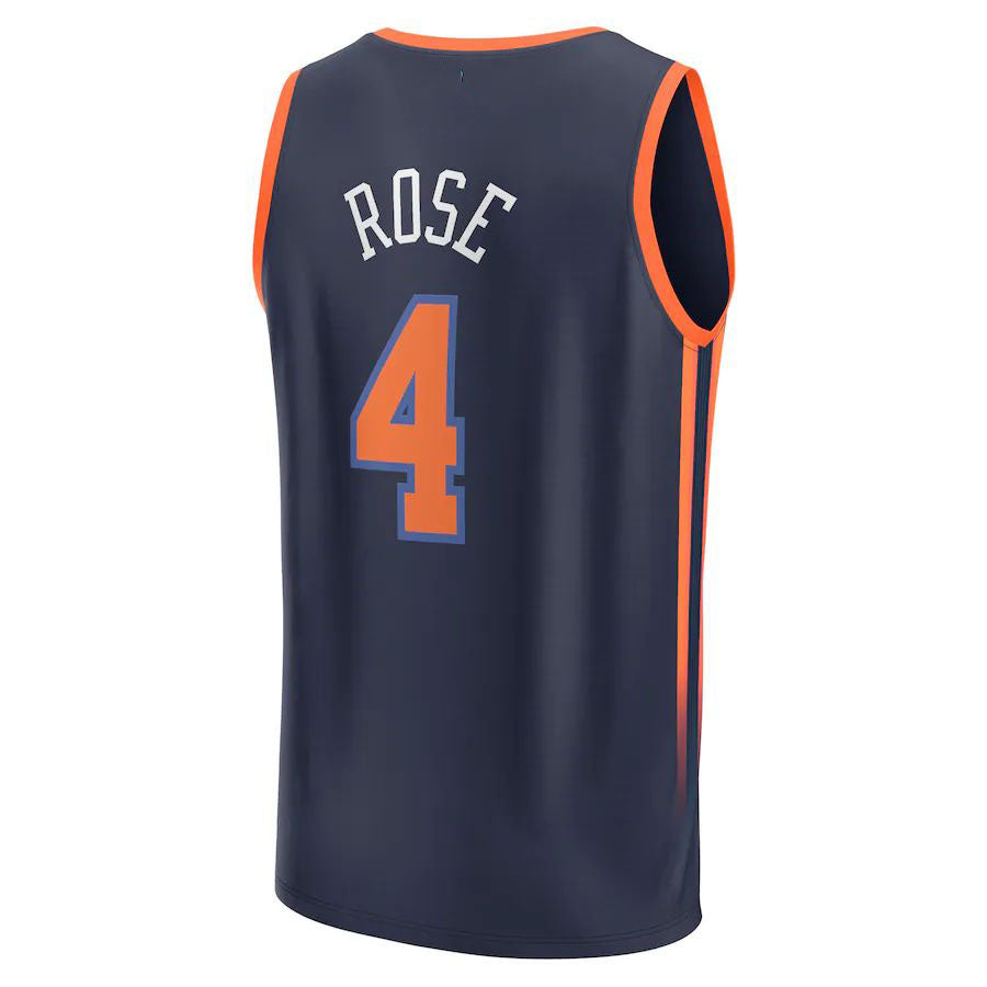 NY.Knicks #4 Derrick Rose Fanatics Branded  2022-23 Fast Break Player Jersey Navy Statement Edition Stitched American Basketball Jersey - Main View