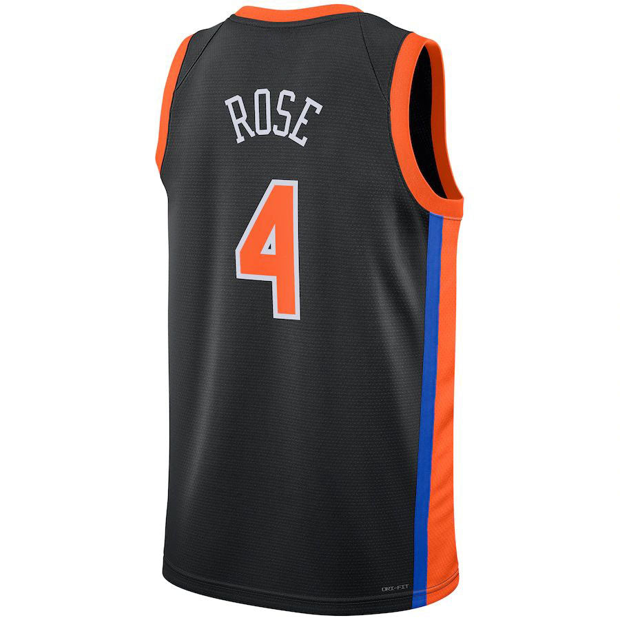 NY.Knicks #4 Derrick Rose Unisex 2022-23 Swingman Jersey City Edition Navy Stitched American Basketball Jersey - Main View