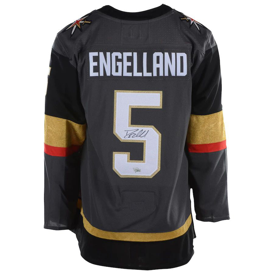 V.Golden Knights #5 Deryk Engelland Fanatics Authentic Autographed Black Gray Stitched American Hockey Jerseys - Main View