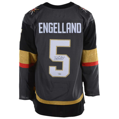 V.Golden Knights #5 Deryk Engelland Fanatics Authentic Autographed Black Gray Stitched American Hockey Jerseys - Main View