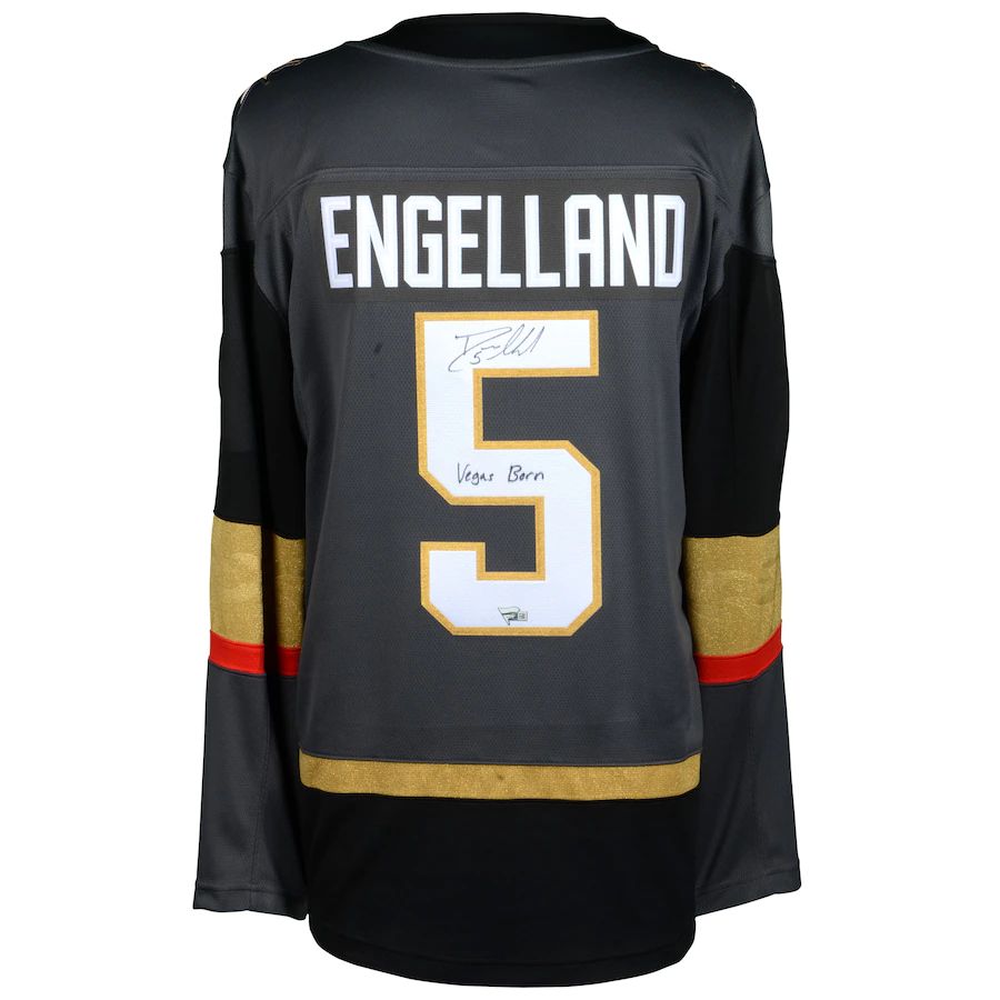 V.Golden Knights #5 Deryk Engelland Fanatics Authentic Autographed Breakaway Jersey with Vegas Born Inscription Gray Stitched American Hockey Jerseys - Main View