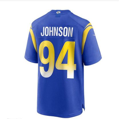 LA,Rams #94 Desjuan Johnson Home Game Jersey - Royal Stitched American Football Jersey - Main View