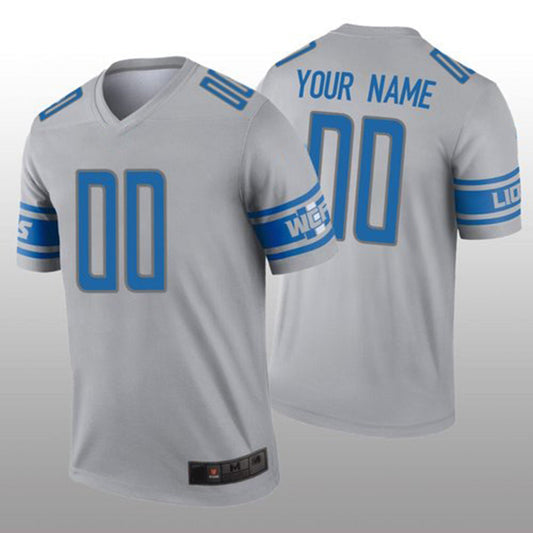 Custom D.Lions Gray Inverted Legend Jersey Stitched American Football Jerseys - Main View